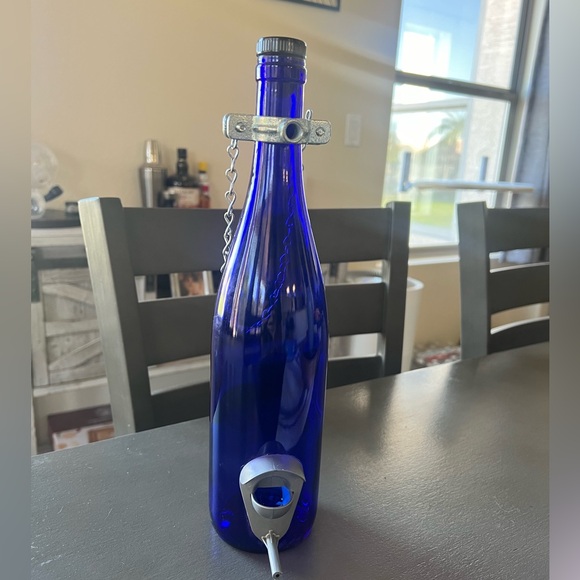 Blue Glass Bottle Bird Feeder - Picture 7 of 9